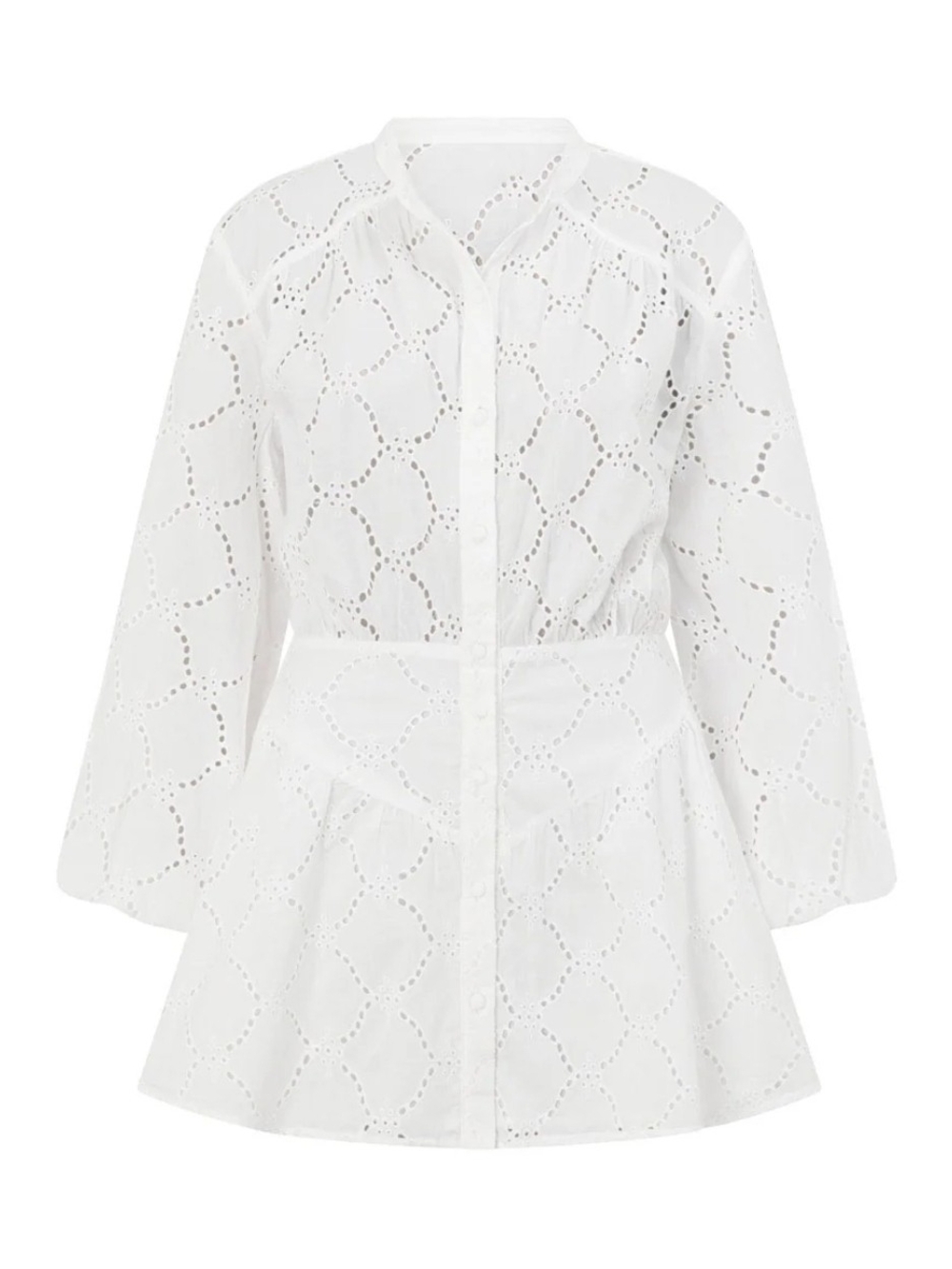 NWT SABO Australia White Eyelet Mini Shirt Dress Cinched Waist Sz S